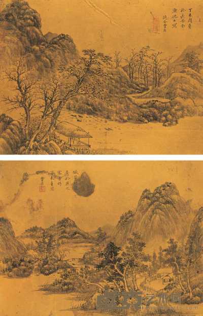 曹岳（等） 丁未（1667）年作 书画册页 册页（十四开选二） 33×43cm×14
